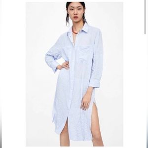 New! ZARA Size L baby blue wrinkled dress